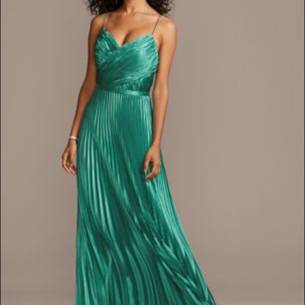 David’s Bridal accordion pleat satin a-line dress